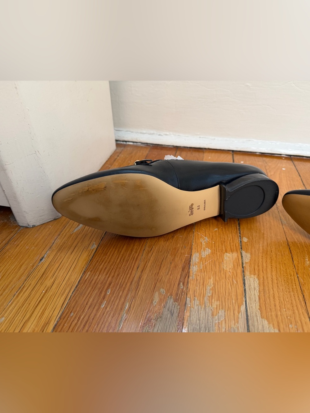 Coach Black Leather Pointed-Toe Loafers with Gold Hardware size 9.5 - Picture 7 of 8